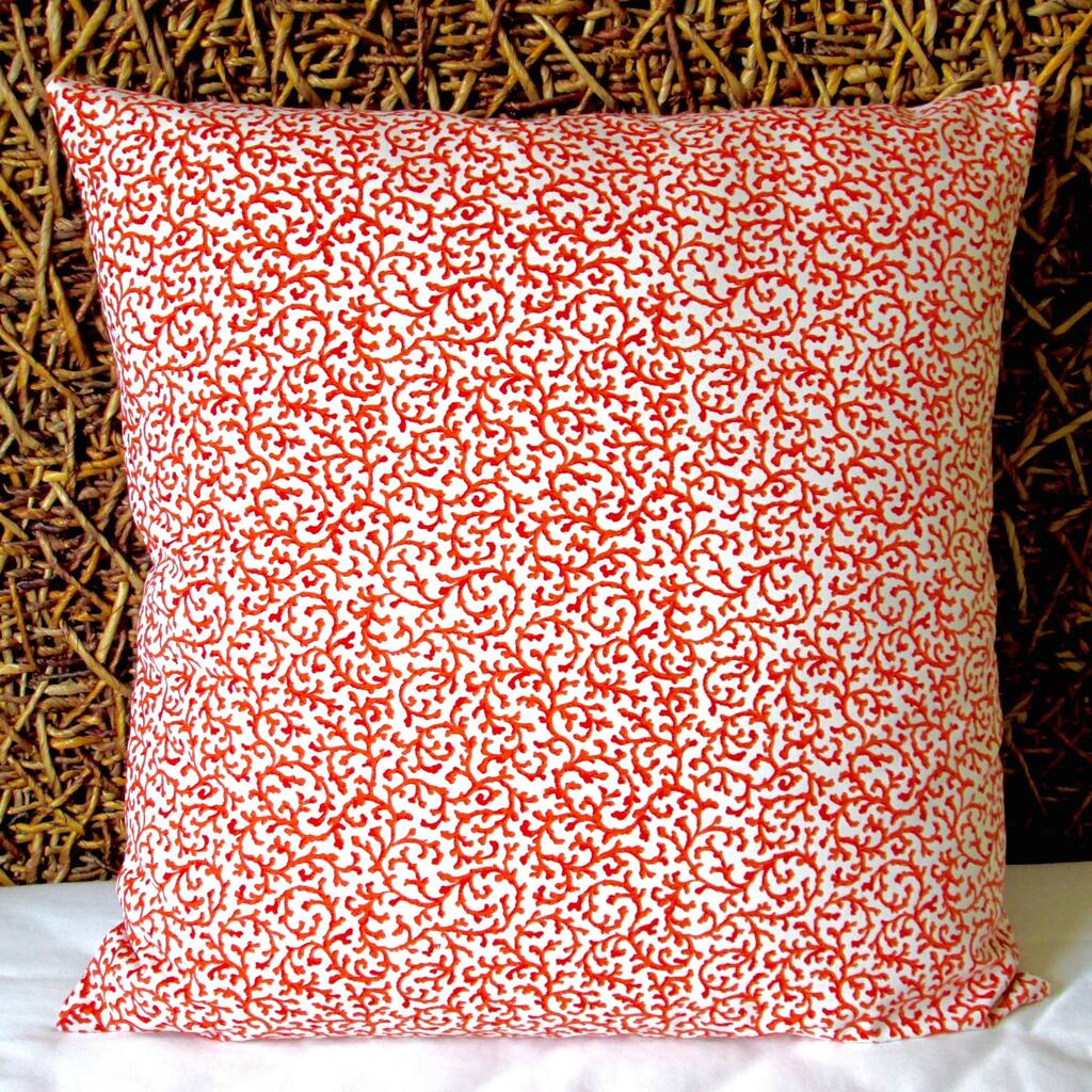 Artisan Pillows Indoor 20-inch Coral Reef Curl Surf in Orange Modern Coastal Beach Accent Throw Pillow