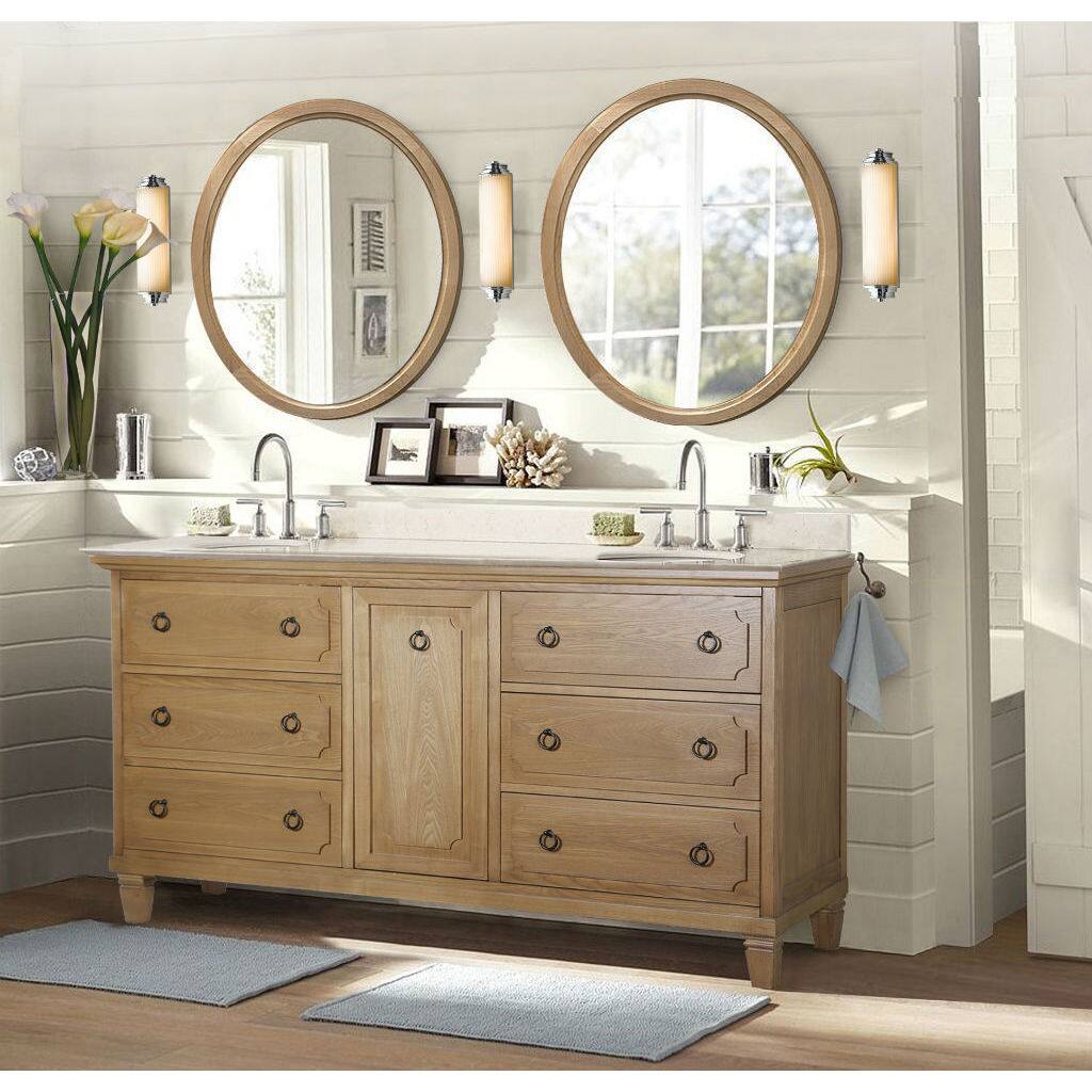Legion Furniture 60-inch Light Brown Double Sink Vanity with Granite Top and 2 Mirrors