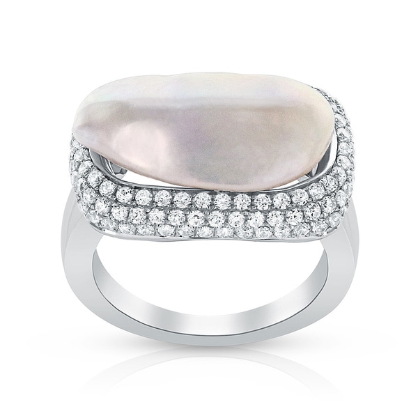 Radiance Sterling Silver White Mother of Pearl and Cubic Zirconia Ring