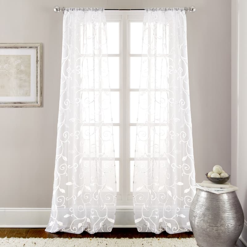 Modern Threads Leaf Swirl Embroidered Curtain Panel Pair - 37 x 84 - 37 x 84 - White