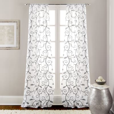 Modern Threads Leaf Swirl Embroidered Curtain Panel Pair - 37 x 84 - 37 x 84