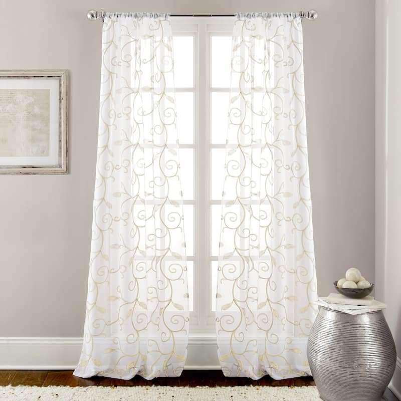 Modern Threads Leaf Swirl Embroidered Curtain Panel Pair - 37 x 84 - 37 x 84