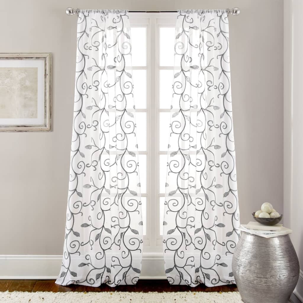 Modern Threads Leaf Swirl Embroidered Curtain Panel Pair - 37 x 84 - 37 x 84