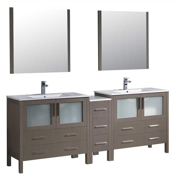 Fresca Torino 72 Gray Modern Double Sink Bathroom Vanity w/ Side Cabinet & Vessel Sinks