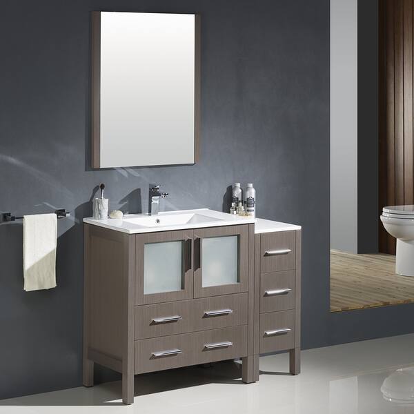 Fresca Torino 42 Inch Grey Oak Modern Bathroom Vanity With Side Cabinet Integrated Sink Overstock 10473990