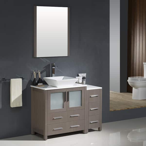 Fresca Torino 72 Gray Modern Double Sink Bathroom Vanity w/ Side Cabinet & Vessel Sinks