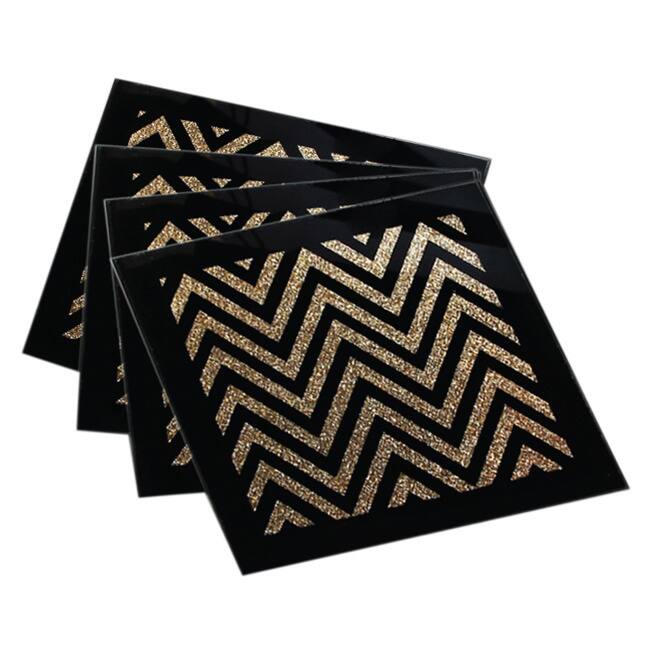 Allure Zig Zag Gold/ Black Coasters (Set of 4)