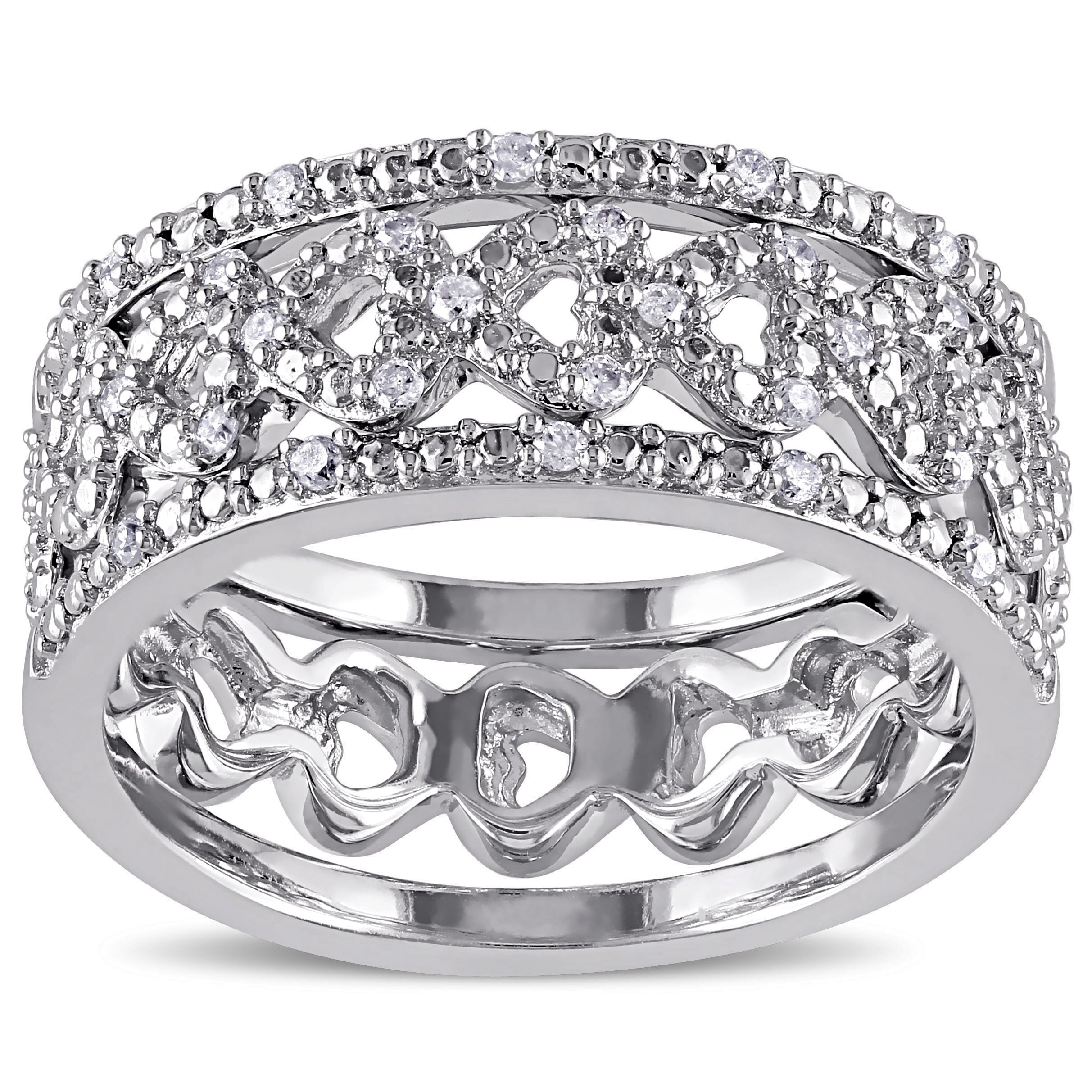 Miadora Sterling Silver 1/8ct TDW Diamond Ring