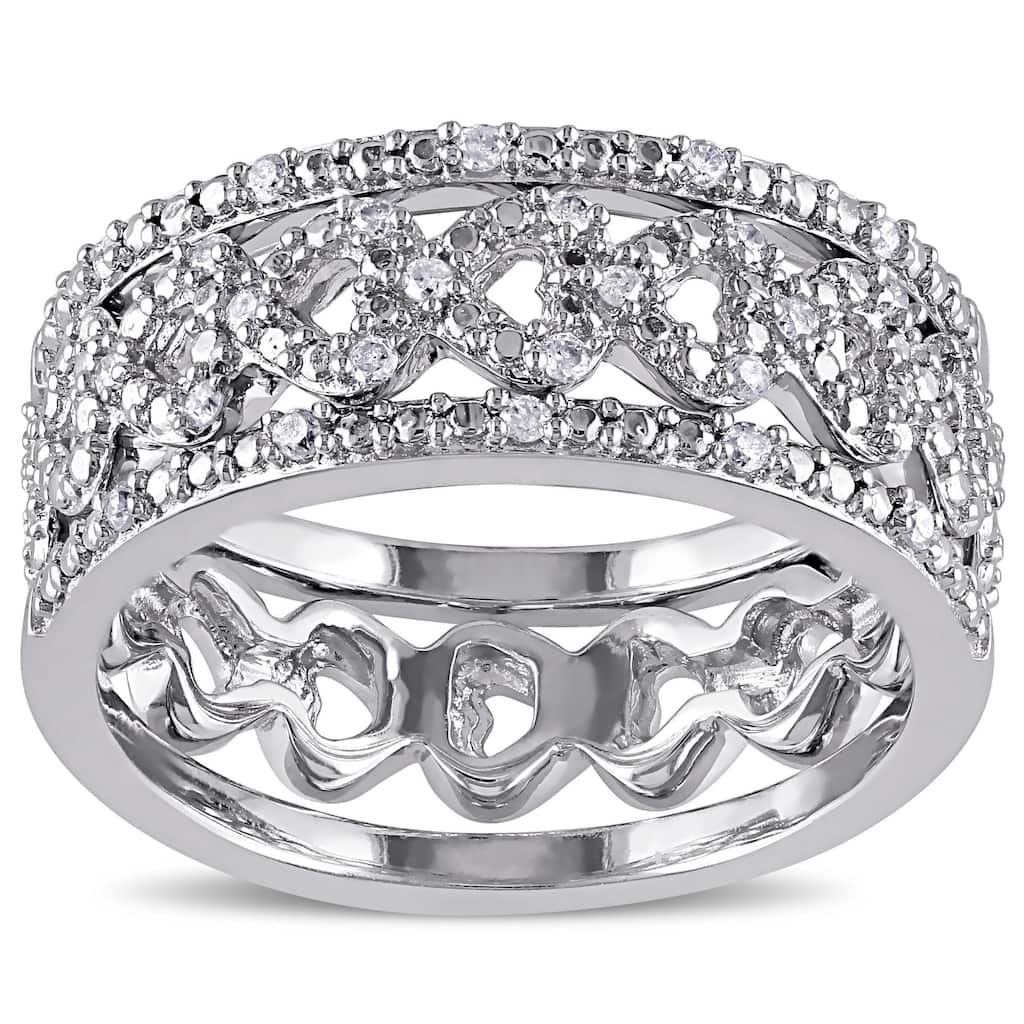 Miadora Sterling Silver 1/8ct TDW Diamond Ring