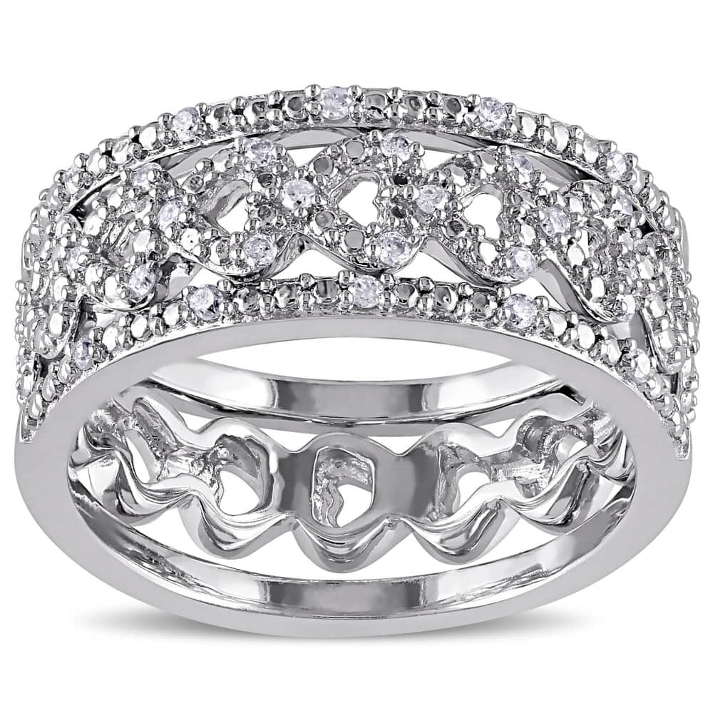 Miadora Sterling Silver 1/8ct TDW Diamond Ring