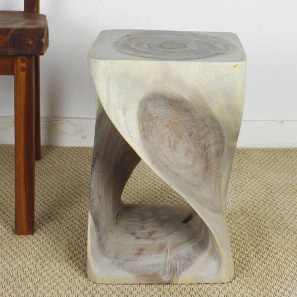 Haussmann® Original Wood Twist Stool 12 X 12 X 18 In High Grey Oil - 12" x 12" x 18"