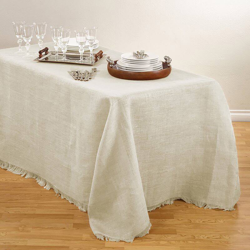 Fringed Burlap Design Tablecloths. - Ivory - 90"x 132"