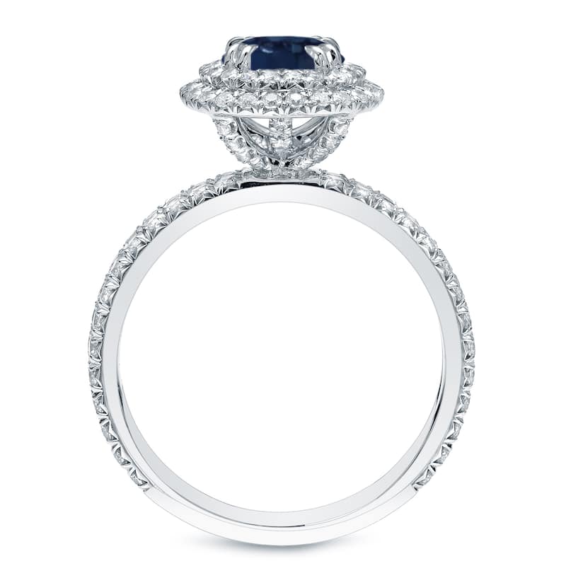 Auriya 3/4ct Round Blue Sapphire and 1ctw Double Halo Diamond Engagement Ring 14k Gold