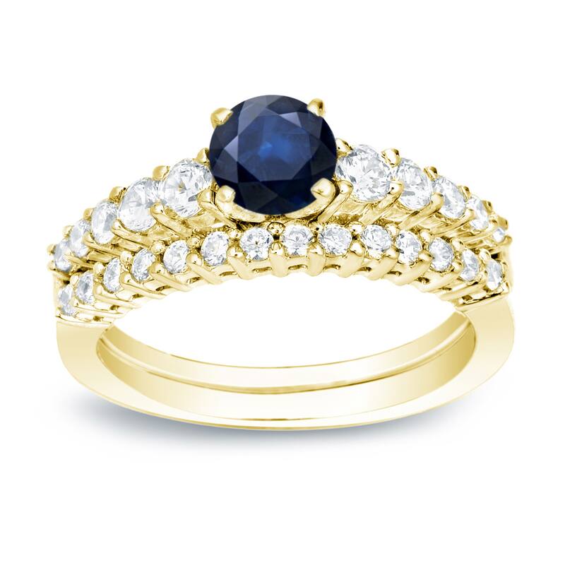 Auriya 14k Gold Classic 1/2ct Blue Sapphire and 1/2ctw Diamond Engagement Ring Set