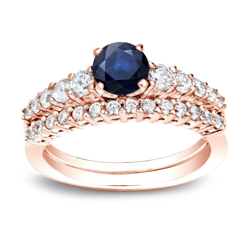 Auriya 14k Gold Classic 1/2ct Blue Sapphire and 1/2ctw Diamond Engagement Ring Set - Rose - 4