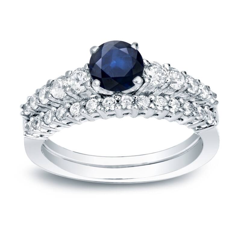 Auriya 14k Gold Classic 1/2ct Blue Sapphire and 1/2ctw Diamond Engagement Ring Set - White - 4
