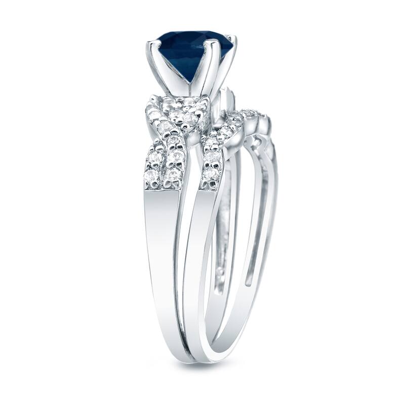 Auriya Braided Twist 3/5ct Blue Sapphire and 2/5ctw Diamond Engagement Ring Set 14K Gold