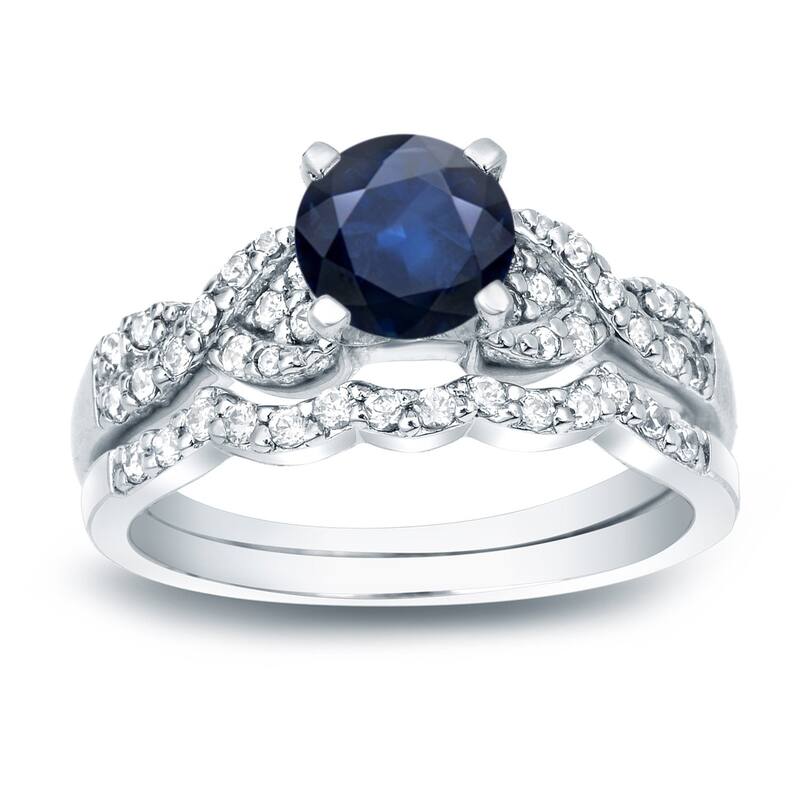 Auriya Braided Twist 3/5ct Blue Sapphire and 2/5ctw Diamond Engagement Ring Set 14K Gold - 9.5 - White
