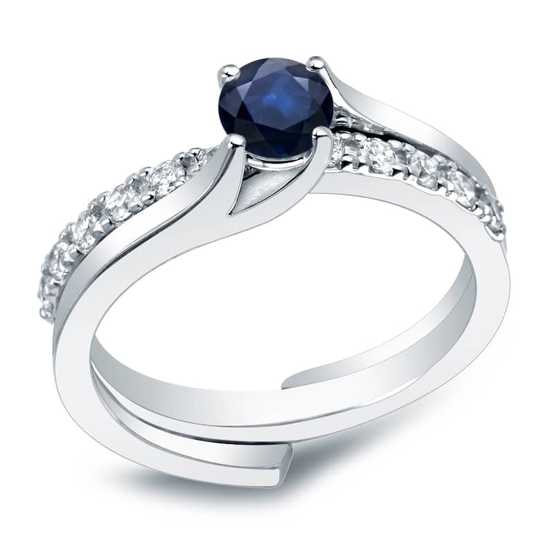 Auriya 14k Gold 3/5ct Blue Sapphire and 2/5ctw Diamond Engagement Ring Set - White - 4