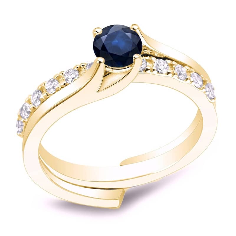 Auriya 14k Gold 3/5ct Blue Sapphire and 2/5ctw Diamond Engagement Ring Set