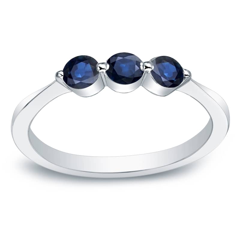 Auriya 10k Gold 3/4ct Sapphire 3-stone Wedding Band - 4 - White