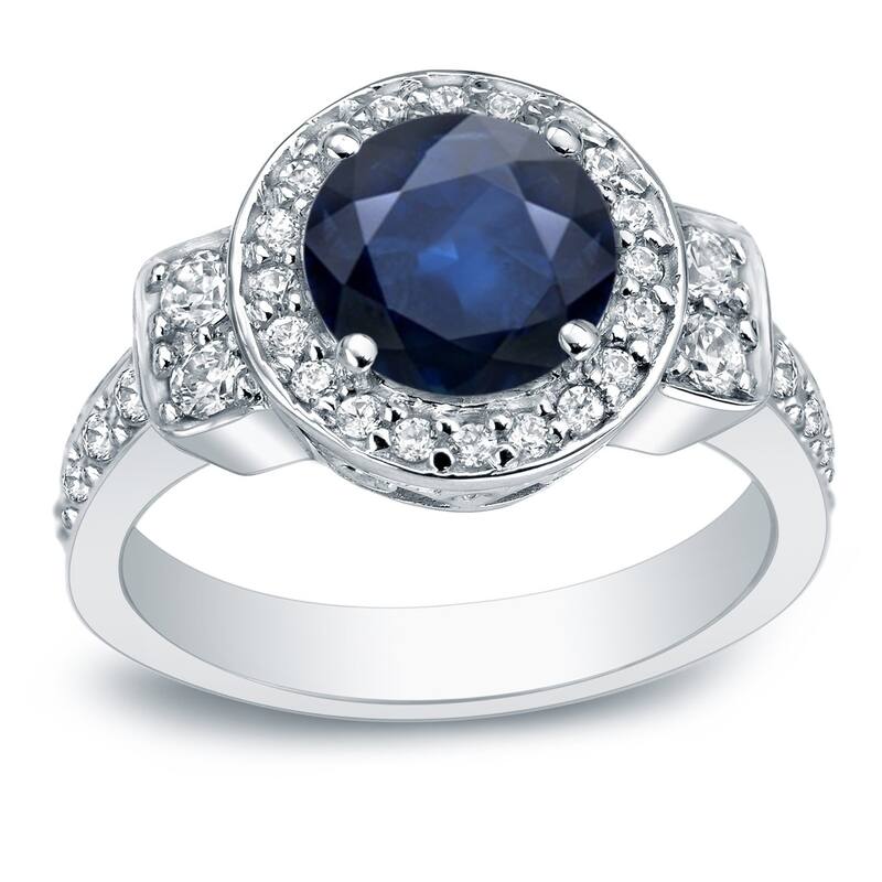 Auriya 14k Gold 2ct Blue Sapphire Halo Diamond Engagement Ring 3/4cttw - White - 4.5