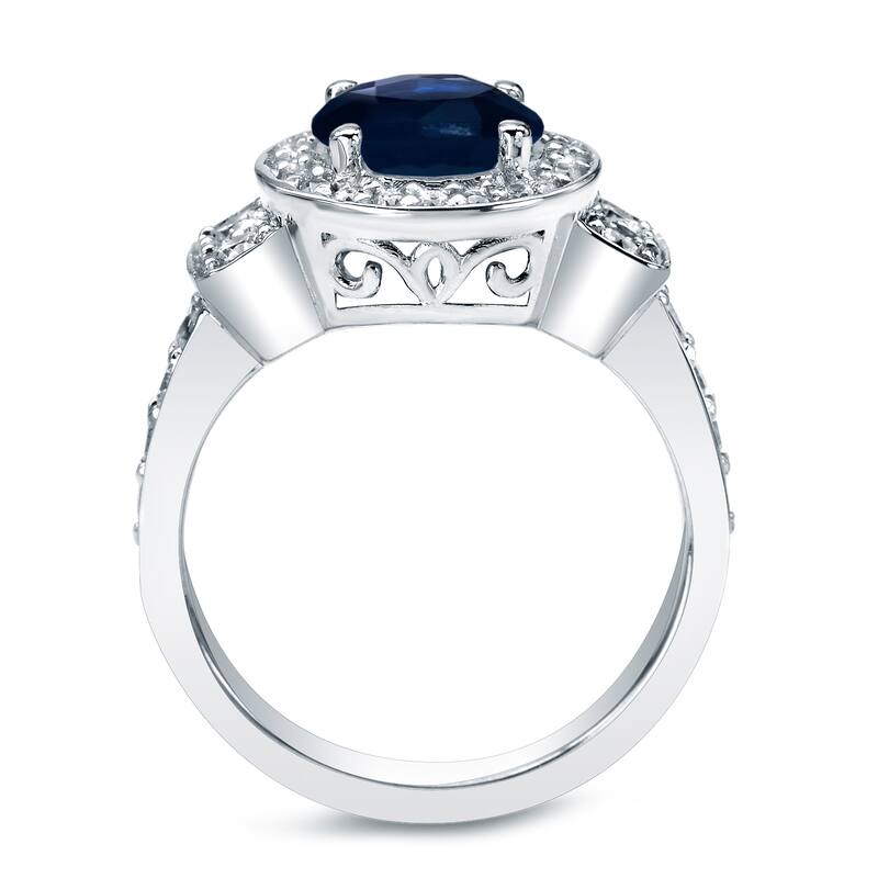 Auriya 14k Gold 2ct Blue Sapphire Halo Diamond Engagement Ring 3/4cttw