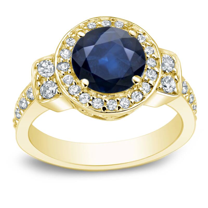Auriya 14k Gold 2ct Blue Sapphire Halo Diamond Engagement Ring 3/4cttw
