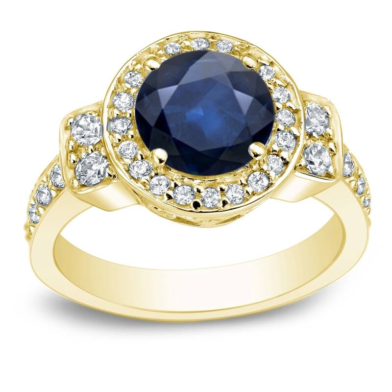 Auriya 14k Gold 2ct Blue Sapphire Halo Diamond Engagement Ring 3/4cttw - Yellow - 4