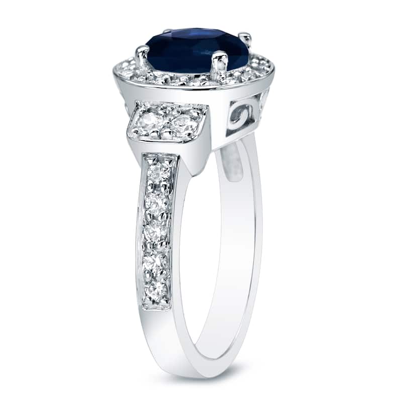 Auriya 14k Gold 2ct Blue Sapphire Halo Diamond Engagement Ring 3/4cttw