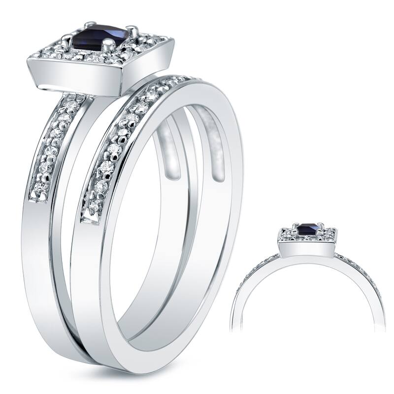 Auriya 14k Gold 1/2ct Princess-cut Blue Sapphire and 1ctw Halo Diamond Engagement Ring (I1-I2)