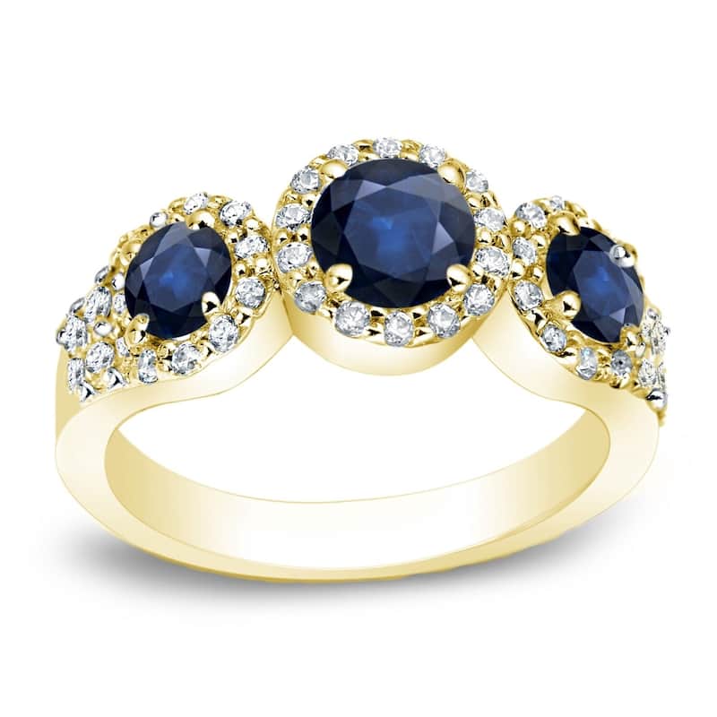 Auriya 14k Gold 4/5ct Blue Sapphire 3-Stone Diamond Engagement Ring 2/5cttw - Yellow - 4