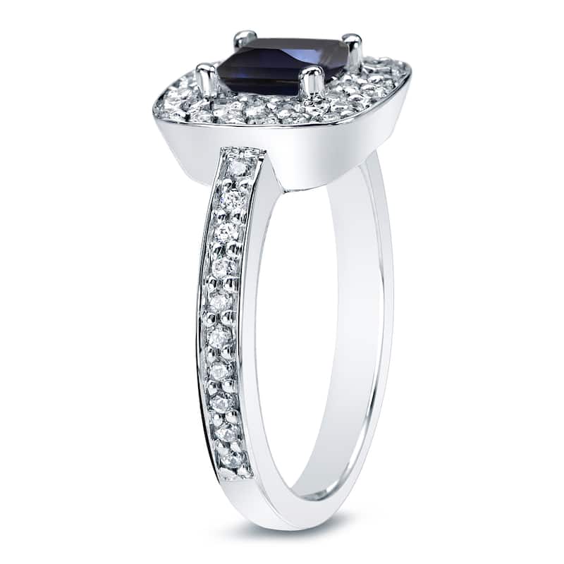 Auriya 14k Gold 3/4ctw Cushion-cut Blue Sapphire Halo Diamond Engagement Ring 1/2cttw