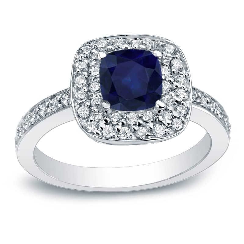Auriya 14k Gold 3/4ctw Cushion-cut Blue Sapphire Halo Diamond Engagement Ring 1/2cttw