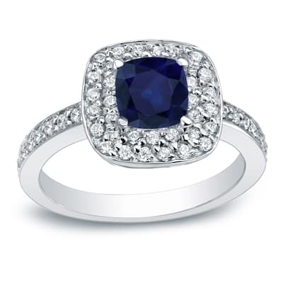 Auriya 14k Gold 3/4ctw Cushion-cut Blue Sapphire Halo Diamond Engagement Ring 1/2cttw