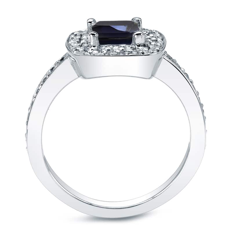 Auriya 14k Gold 3/4ctw Cushion-cut Blue Sapphire Halo Diamond Engagement Ring 1/2cttw