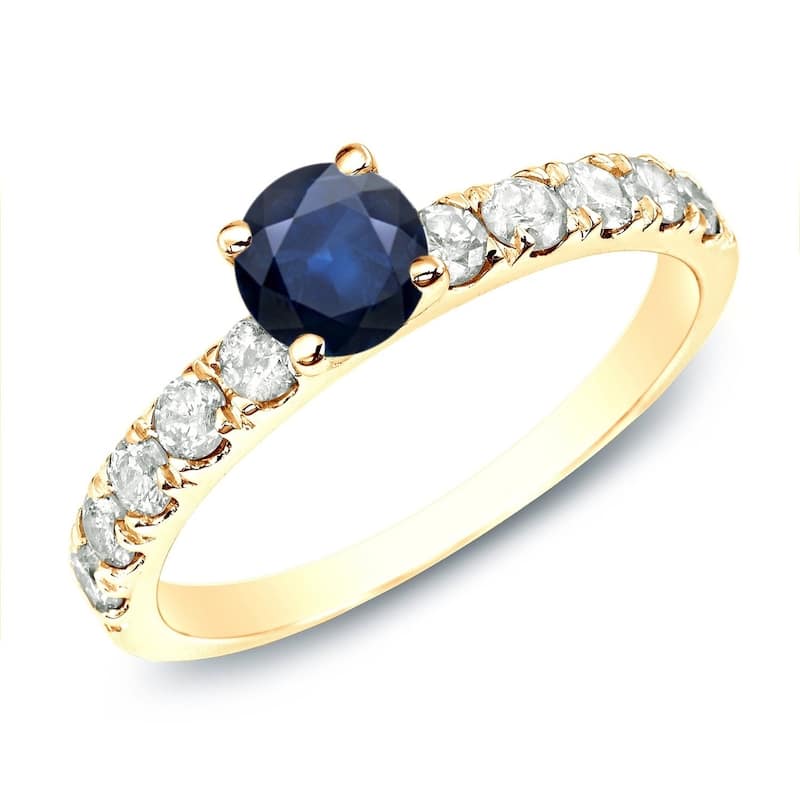 Auriya 14k Gold 1/2ct Classic Blue Sapphire and Diamond Engagement Ring 1/2cttw - Yellow - 4