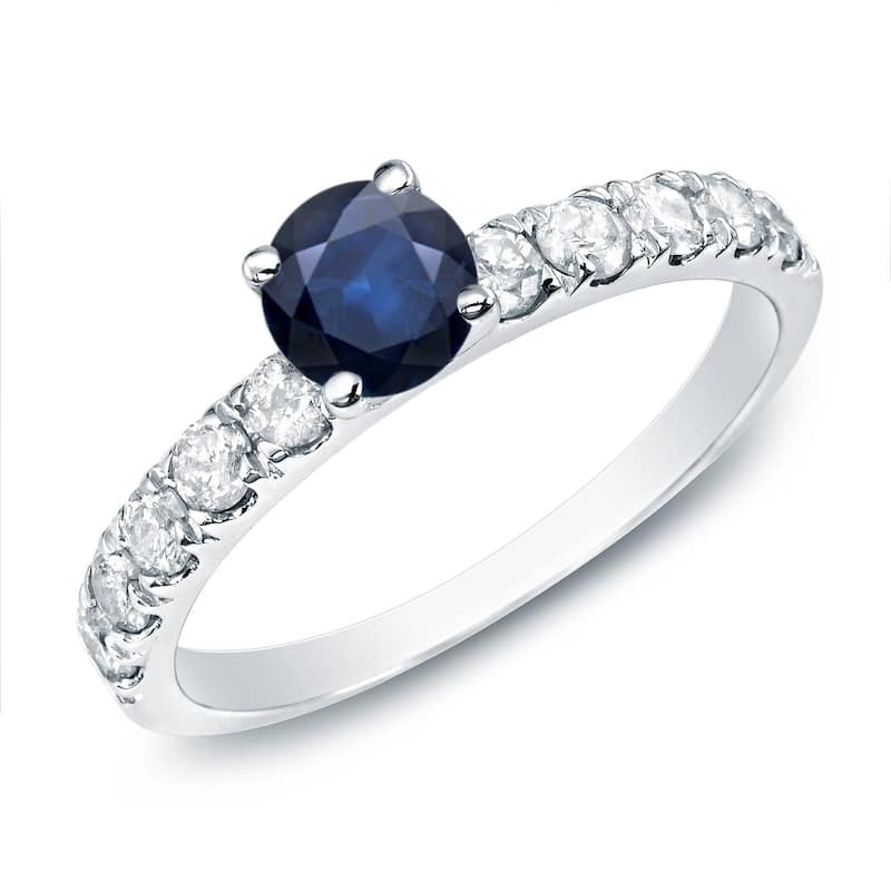 Auriya 14k Gold 1/2ct Classic Blue Sapphire and Diamond Engagement Ring 1/2cttw - White - 4