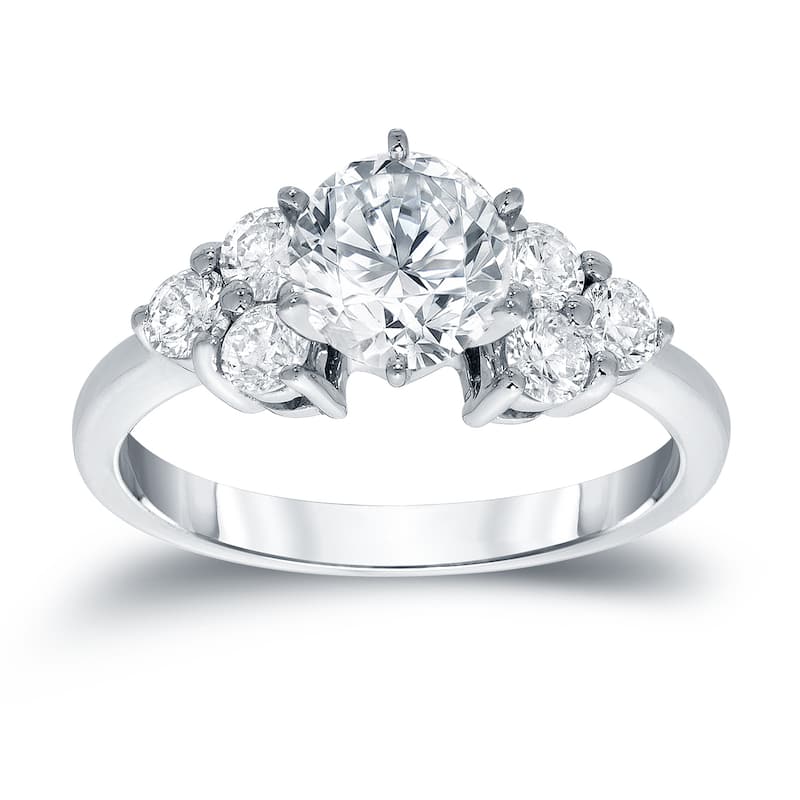 Auriya 1 1/2ct TDW Round Diamond Engagement Ring 14k White Gold Certified
