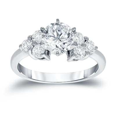 Auriya 1 1/2ct TDW Round Diamond Engagement Ring 14k White Gold Certified
