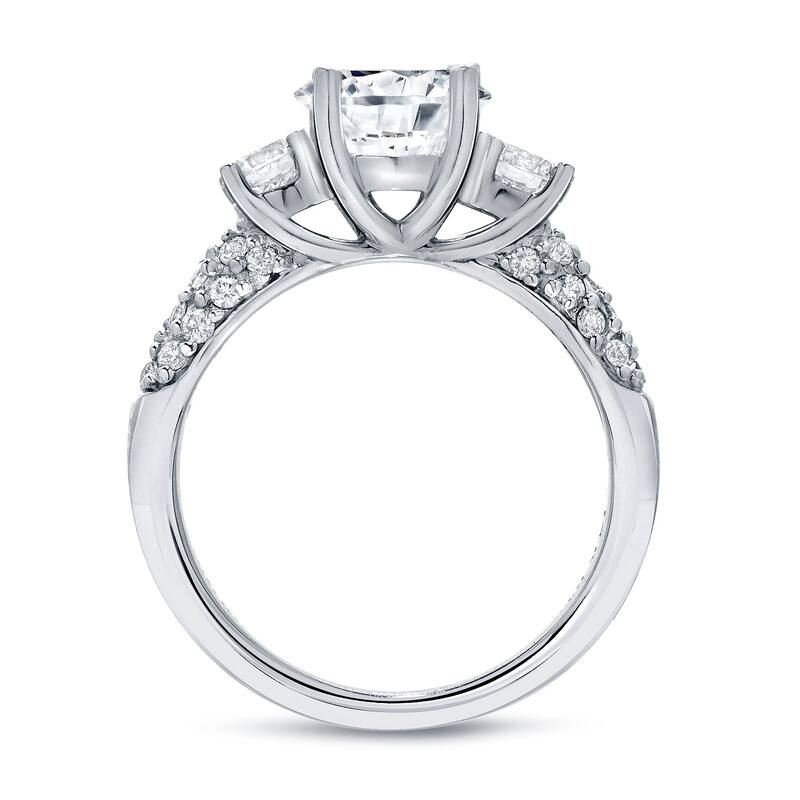 Auriya 1 3/4ctw Round 3-Stone Diamond Pave Engagement Ring 14k White Gold Certified