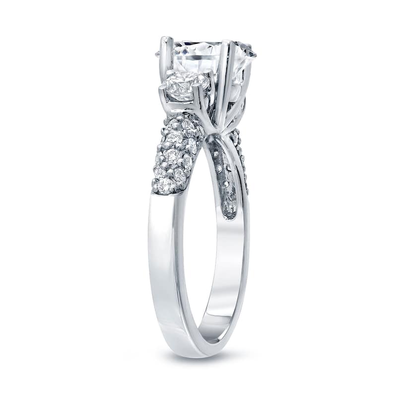Auriya 1 3/4ctw Round 3-Stone Diamond Pave Engagement Ring 14k White Gold Certified