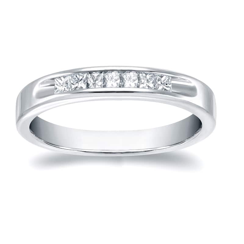 Auriya 18k Gold 1/3ctw Channel-set Princess Diamond Wedding Band