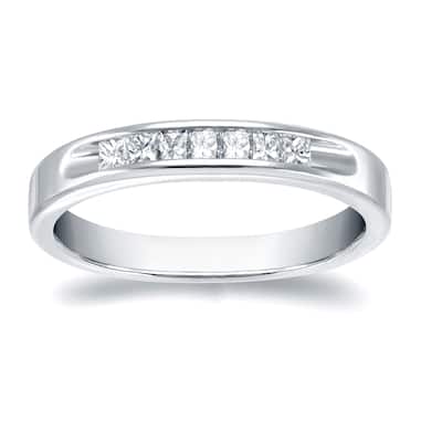 Auriya 18k Gold 1/3ctw Channel-set Princess Diamond Wedding Band