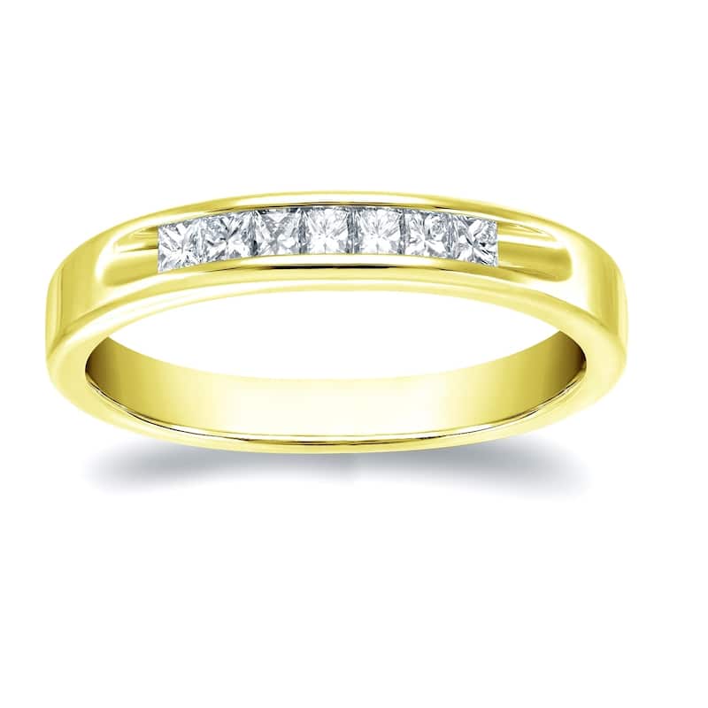 Auriya 18k Gold 1/3ctw Channel-set Princess Diamond Wedding Band
