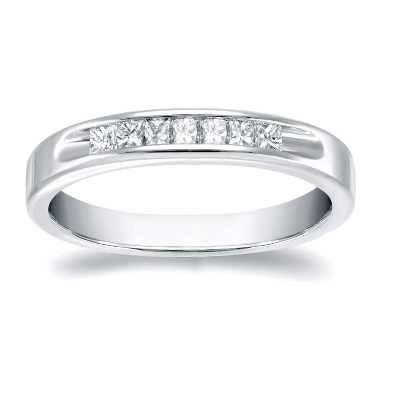 Auriya 18k Gold 1/3ctw Channel-set Princess Diamond Wedding Band - White - 5