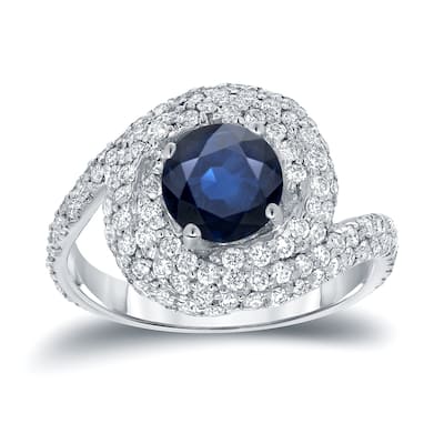 Auriya Fancy Swirl 1ct Blue Sapphire and 1 1/3cttw Diamond Halo Engagement Ring 14k White Gold (D-E, SI1-SI2)