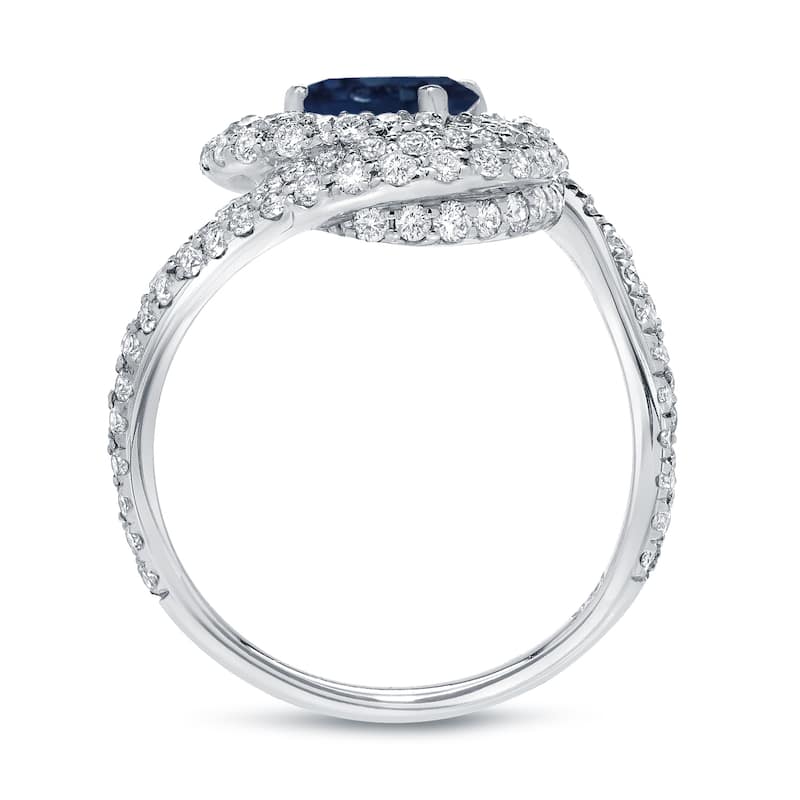 Auriya Fancy Swirl 1ct Blue Sapphire and 1 1/3cttw Diamond Halo Engagement Ring 14k White Gold (D-E, SI1-SI2)