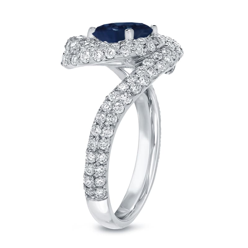 Auriya Fancy Swirl 1ct Blue Sapphire and 1 1/3cttw Diamond Halo Engagement Ring 14k White Gold (D-E, SI1-SI2)