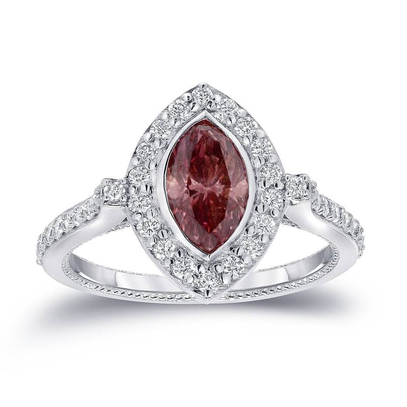 Auriya 18k Gold 1 1/2ctw Halo Marquise Fancy Pink Diamond Engagement Ring